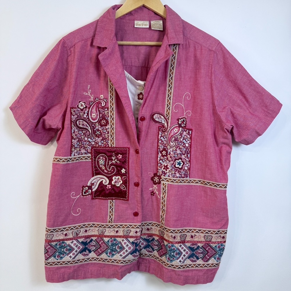 Bobbie Brooks Layered‎ Button Up Shirt 18W/20W Patchwork Paisley Embroidered